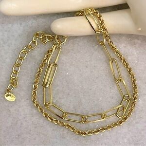Two Strand Bronze Gold Paperclip and Rope Bracelet